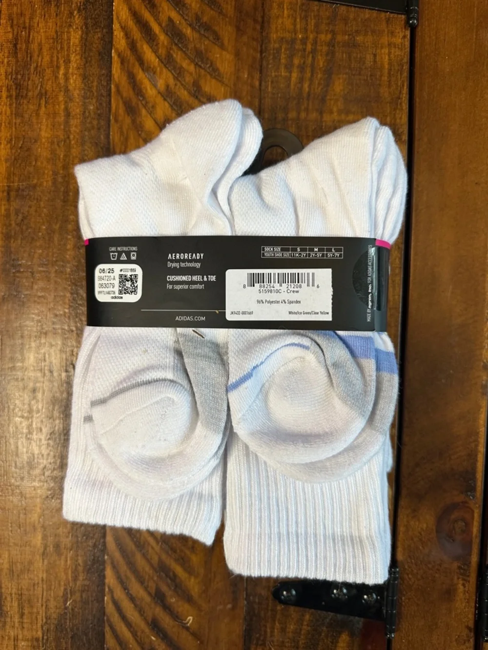 NWT Adidas Girls' Cushioned Crew Socks - 6PK Large - SZ - 5Y-7Y - WN 6.5-8.5